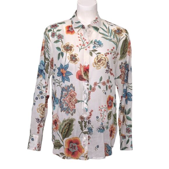 Johnny Was Size Small Ardell Long Sleeve Button Up Shirt Gauzy Oversized Floral - Picture 6 of 15